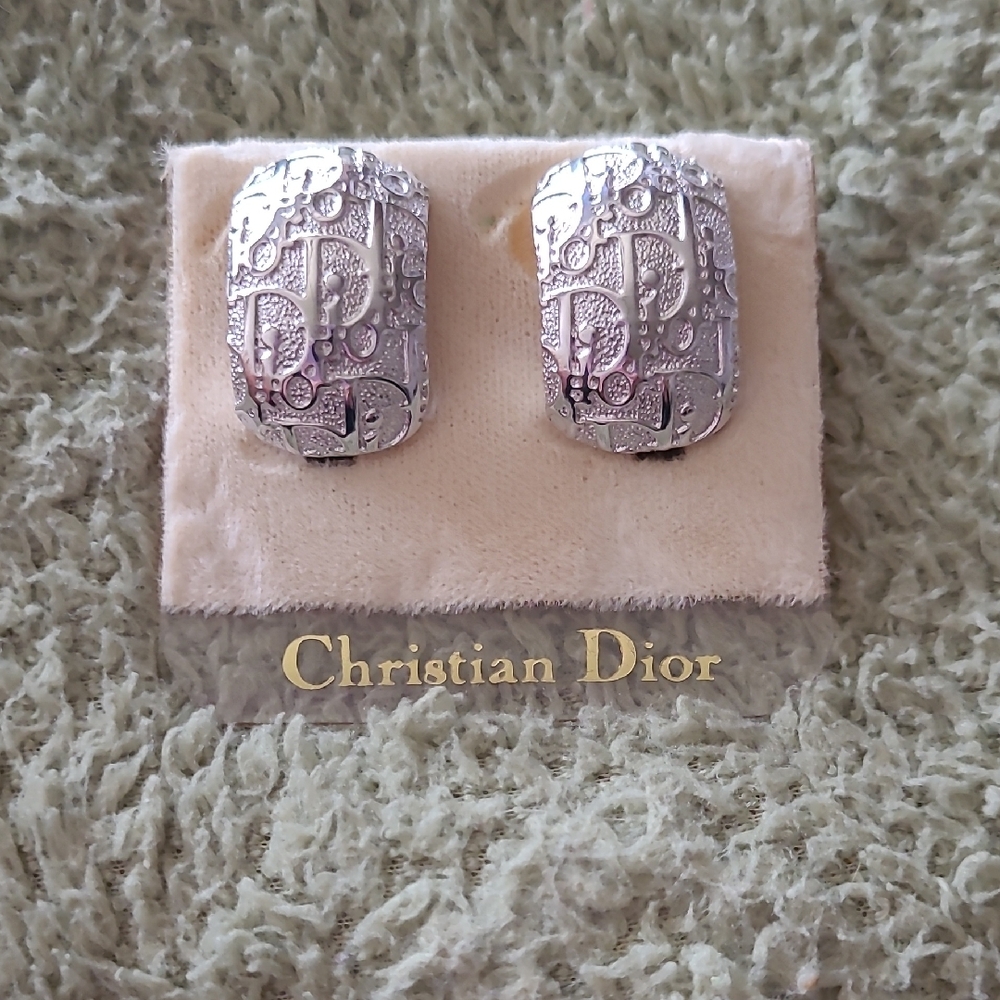 Christian Dior Silver Logo Clip-On Earrings